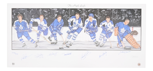 Toronto Maple Leafs Limited-Edition Lithograph Autographed by 7 HOFers with LOA (18" x 39")