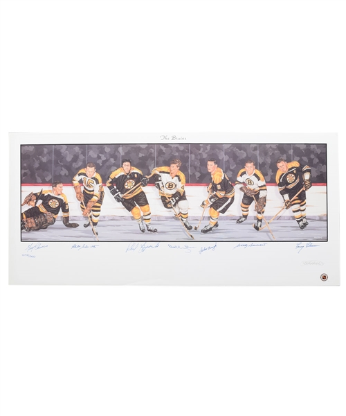 Boston Bruins Limited-Edition Lithograph Autographed by 7 HOFers with LOA (18" x 39")