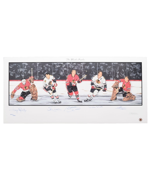 Chicago Black Hawks Limited-Edition Lithograph Autographed by 5 HOFers with LOA (18" x 39")