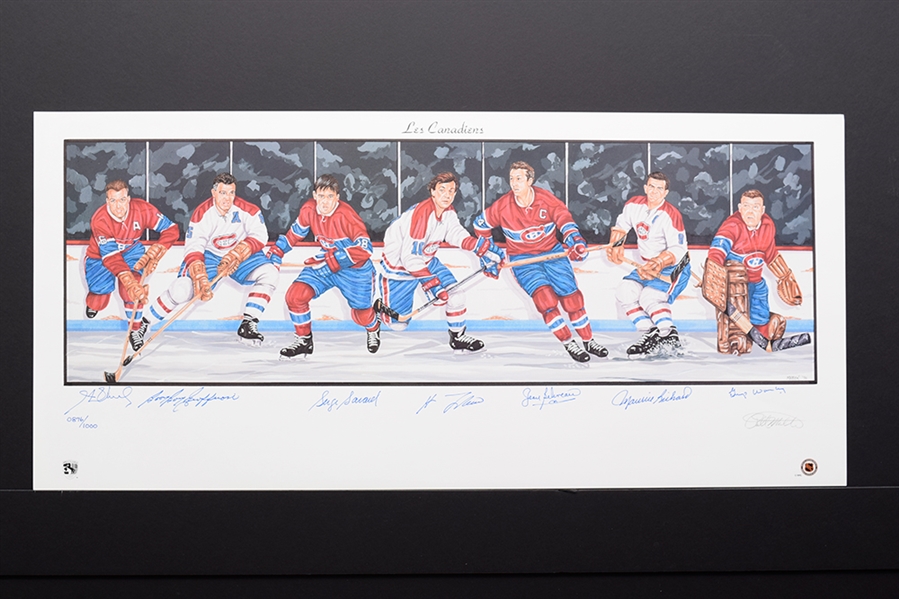 Montreal Canadiens Limited-Edition Lithograph Autographed by 7 HOFers with LOA (18" x 39")