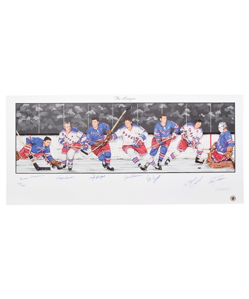 New York Rangers Limited-Edition Lithograph Autographed by 7 HOFers with LOA (18" x 39")