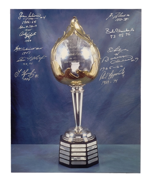 NHL Hart Memorial Trophy Past Winners Multi-Signed Photo by 11 with Inscriptions Including Beliveau, Hasek, Lindros and Lafleur with LOA (16" x 20")