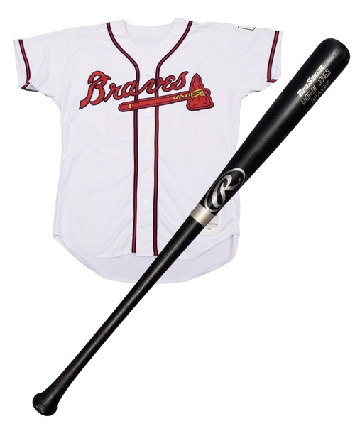 Andruw Jones 2004 Atlanta Braves Signed Game-Worn Jersey (MLB Authenticated) Plus Atlanta Braves Rawlings Game-Used Bat