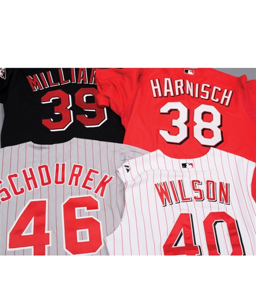 Cincinnati Reds 1995-2005 Schoureks, Milliards, Harnischs and Wilsons Game-Worn Jersey Collection of 4