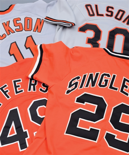 Ken Singletons Mid-1970s, Ron Jacksons 1984, Greg Olsons 1989 and Stan Jeffersons 1989 Baltimore Orioles Game-Worn Jerseys