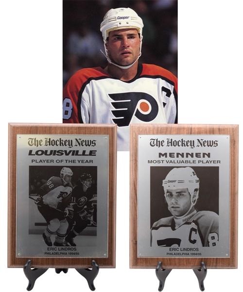 Eric Lindros 1994-95 The  Hockey News "Player of the Year" and "Most Valuable Player" Trophy Plaques 