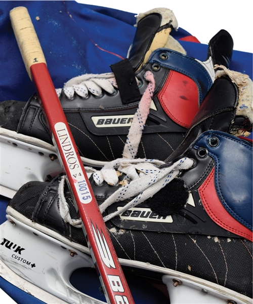 Eric Lindros 2001-04 New York Rangers Game-Used Bauer Skates, Game-Used Bauer Stick and Equipment Bag