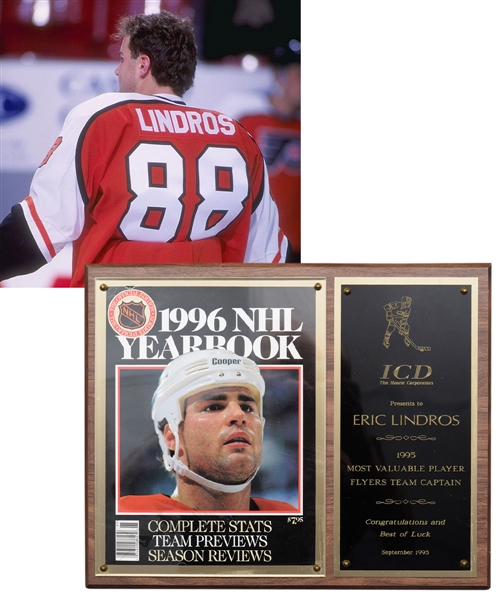 Eric Lindros 1995 Most Valuable Player Flyers Team Captain Trophy Plaque