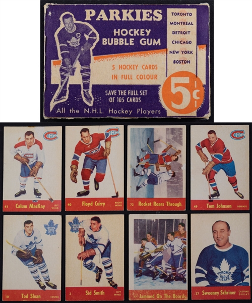 1951-52 Parkhurst Hockey Card Wrapper Box Plus 1955-56 Parkhurst Hockey Cards (8)