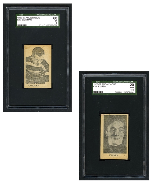 1925-27 Anonymous SGC-Graded Ottawa Senators Hockey Card Collection of 2 - #20 Kilrea and #25 Gorman