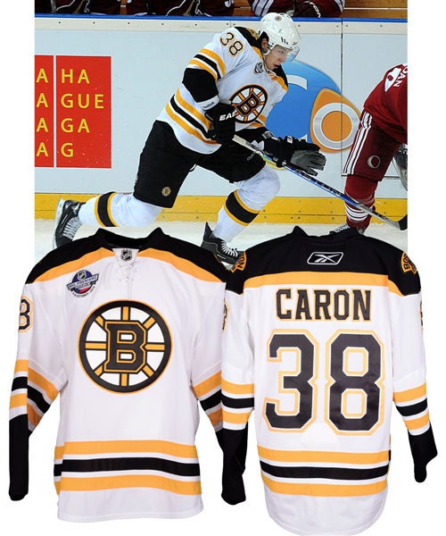 Jordan Carons 2010-11 Boston Bruins NHL Premiere Prague Game-Worn Rookie Season Jersey with Team LOA 