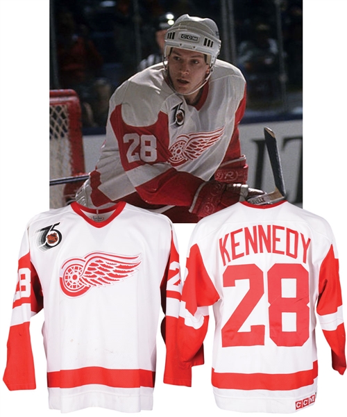 Sheldon Kennedys 1991-92 Detroit Red Wings Game-Worn Jersey with LOA - Photo-Matched!
