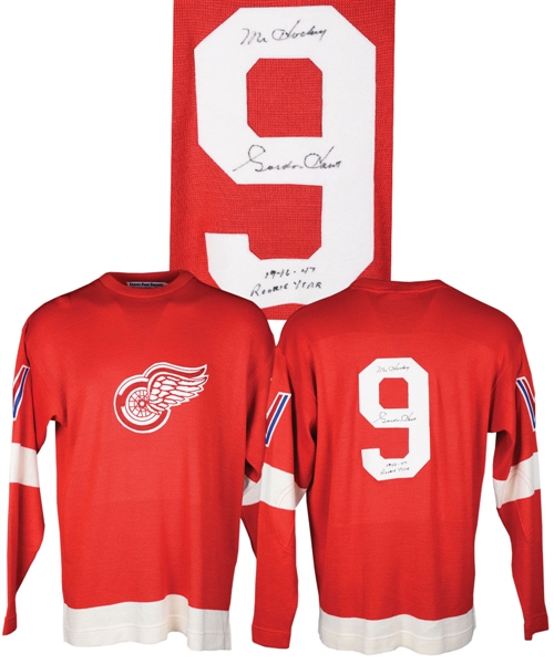 Gordie Howe Signed Detroit Red Wings 1946 Rookie Year Style Ebbets Field Jersey with Annotation