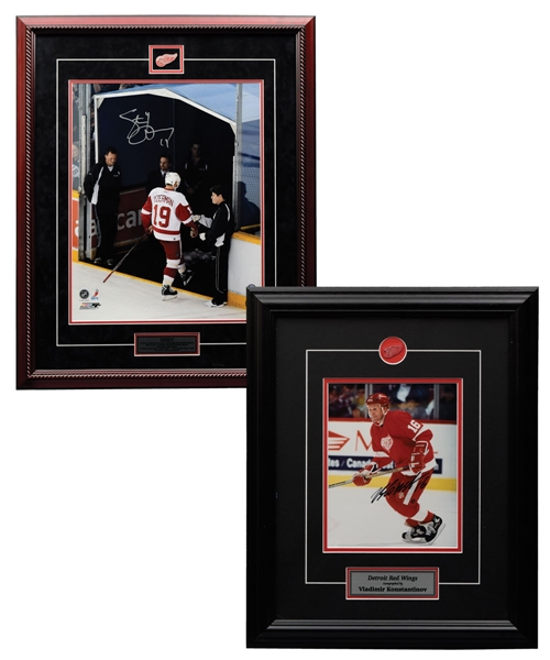 Steve Yzerman and Vladimir Konstantinov Detroit Red Wings Signed Framed Photos Plus Konstantinov Signed Magazine