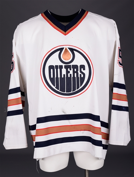 Greg de Vries 1997-98 Edmonton Oilers Game-Worn Jersey with Team LOA - Team Repairs!