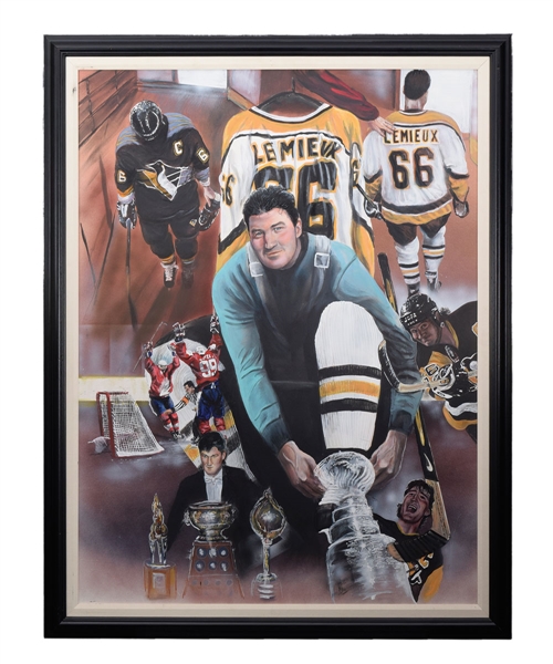 Mario Lemieux Pittsburgh Penguins Original Framed Painting by Renowned Artist Murray Henderson (34 ½” x 44 ½”) 