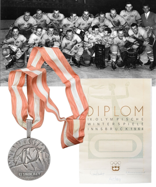 Lennart Haggroths 1964 Innsbruck Winter Olympics Ice Hockey Silver Medal Won by Sweden and Diploma with LOA