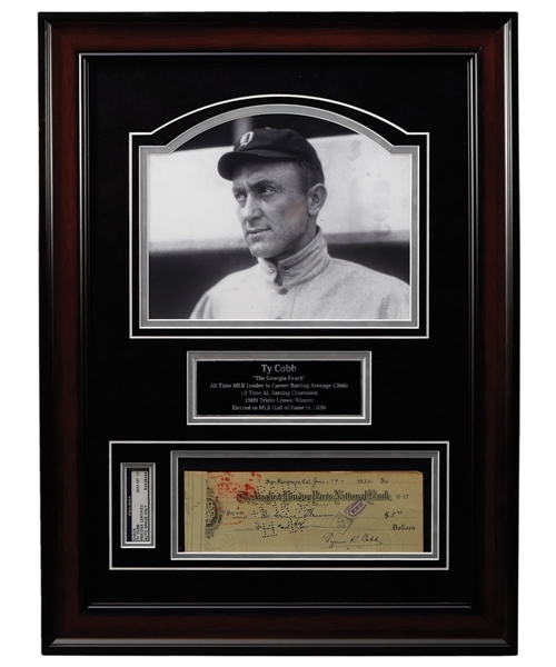 Ty Cobb Detroit Tigers Signed Check Framed Display PSA/DNA GEM MT 10 (17 ¼” x 23 ¼”) 