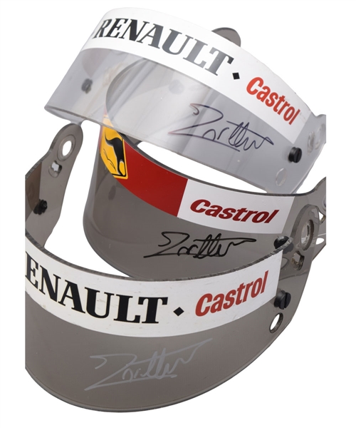 Jacques Villeneuve’s 1997 Rothmans Williams Renault F1 Team and 1998 Winfield Williams F1 Team Signed Race-Worn Visors (3)