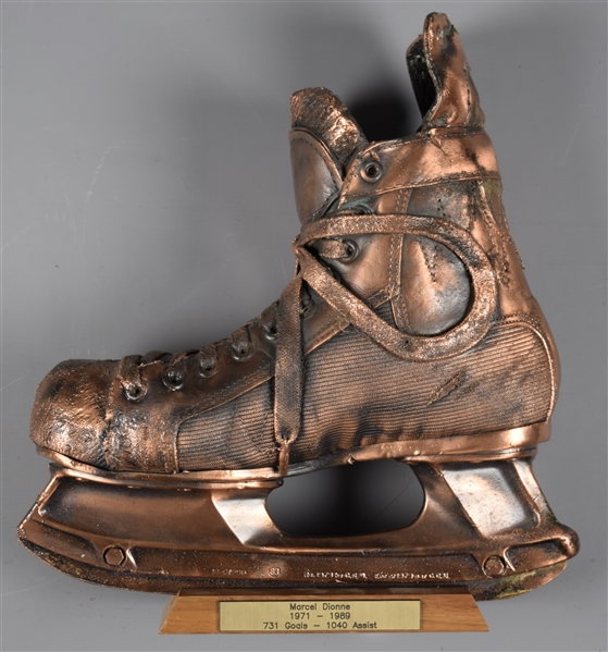Marcel Dionnes Game-Used CCM Tacks Bronzed Skate Display from His Collection