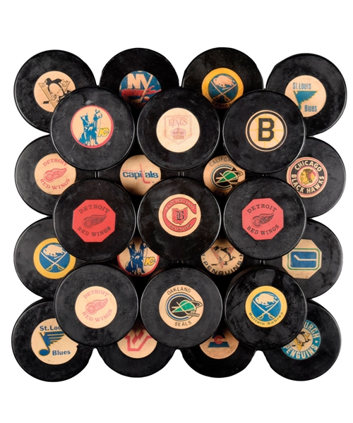 1969-77 Converse NHL Game Puck (Screened Reverse) Collection of 25