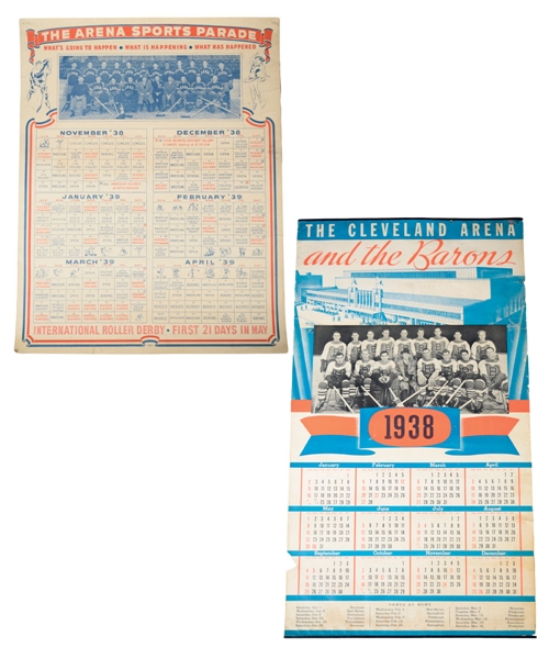Cleveland Barons 1937-38 Inaugural Season Multi-Signed Calendar Plus 1938-39 Calendar