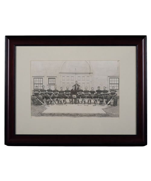 Scarce Montreal Canadiens 1924-25 Framed Team Photo Featuring Vezina, Morenz and Joliat - World Globe Jerseys! (15 ¾” x 20 ¼”) 