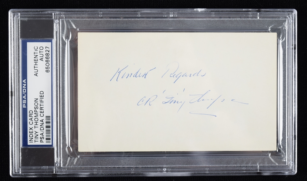 Deceased HOFer Cecil "Tiny" Thompson Signed Index Card