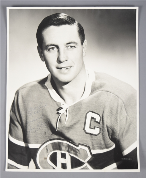 Vintage 1960s Jean Beliveau Montreal Canadiens Signed David Bier Studios Large Portrait Photo (16" x 20") 