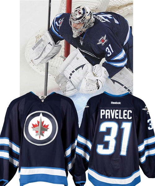 Ondrej Pavelecs 2013-14 Winnipeg Jets Game-Worn Jersey with Team LOA - Photo-Matched!