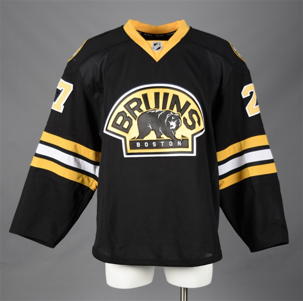 Dougie Hamiltons 2012-13 Boston Bruins Game-Worn Rookie Season Third Jersey with Team LOA - Team Repairs! - Photo-Matched!