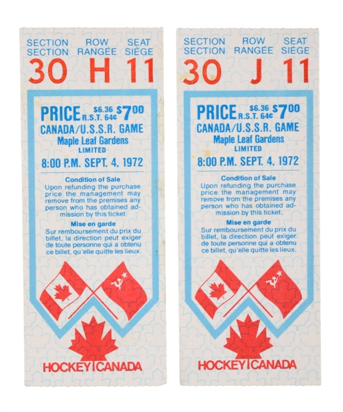 1972 Canada-Russia Series Game 2 Ticket Stubs (2)