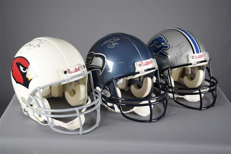 Quarterbacks Matthew Stafford (Lions), Matt Leinart (Cardinals) and Matt Flynn (Seahawks) Signed Full-Size Riddell Helmets with COAs