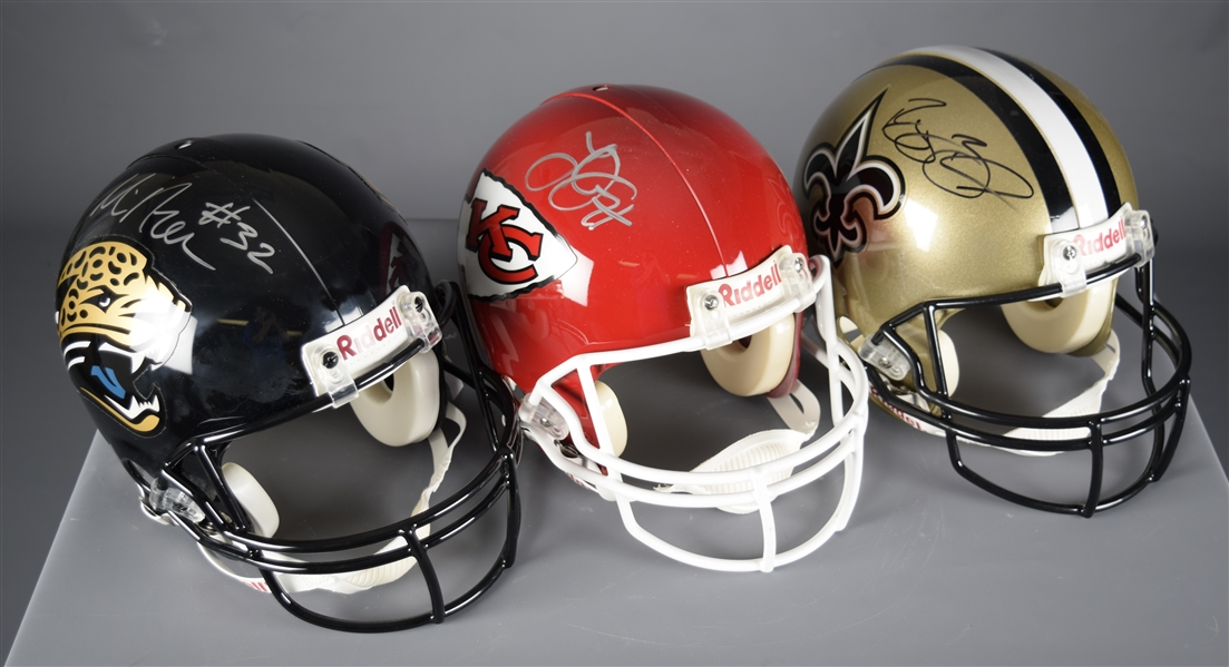 Running Backs Reggie Bush (Saints), Larry Johnson (Chiefs) and Maurice Jones-Drew (Jaguars) Signed Full-Size Riddell Helmets with COAs