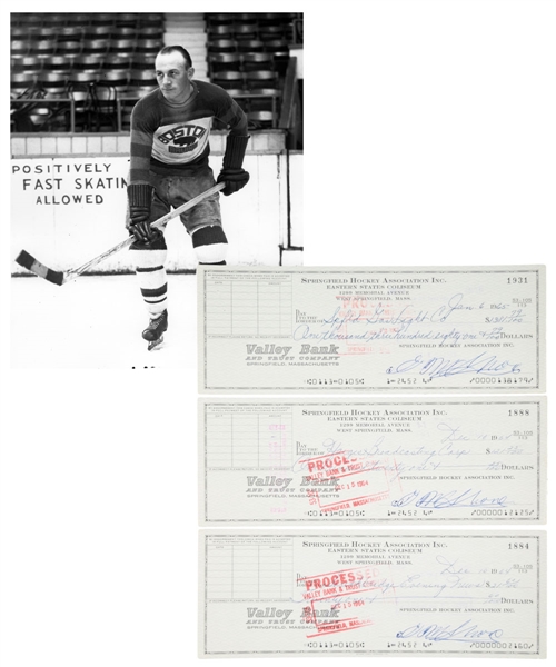 Deceased HOFer Eddie Shore Springfield Hockey Association Signed Checks (3) with LOA