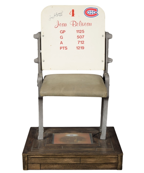 Montreal Forum White Single Seat Signed by Jean Beliveau