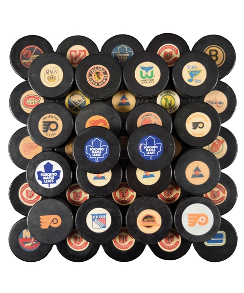 1973-83 Viceroy NHL Game Puck Collection of 43