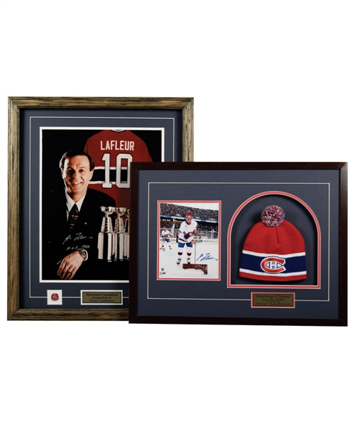 Guy Lafleur Montreal Canadiens Signed Framed Display and Autograph Collection of 5