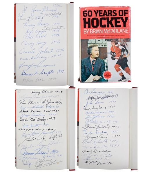 60 Years of Hockey Book Signed by 56 HOFers (38 Deceased) Featuring Hextall, Cowley, Thompson, Hewitt, Bailey, Hewitt, Day, Plante, Harvey, Joliat and Others