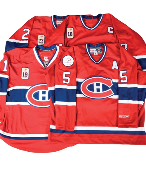 Mathieu Dandenaults Robinson, Gainey, Savard and Geoffrion Montreal Canadiens Ceremony-Worn Retirement Jerseys