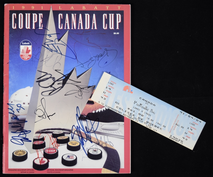 1991 Canada Cup Team Canada Multi-Signed Program Plus Game Ticket