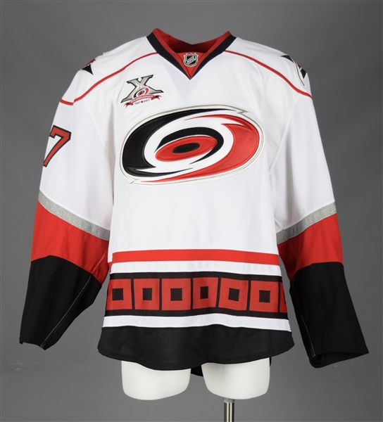 Craig Adams 2007-08 Carolina Hurricanes Game-Worn Jersey with Team LOA - 10th Anniversary Patch!