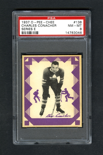 1937-38 O-Pee-Chee Series "E" (V304E) Hockey Card #138 HOFer Charlie Conacher - Graded PSA 8 - Highest Graded!