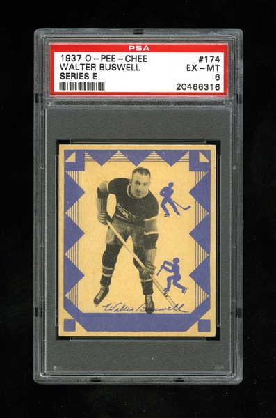 1937-38 O-Pee-Chee Series "E" (V304E) Hockey Card #174 Walter Buswell - Graded PSA 6