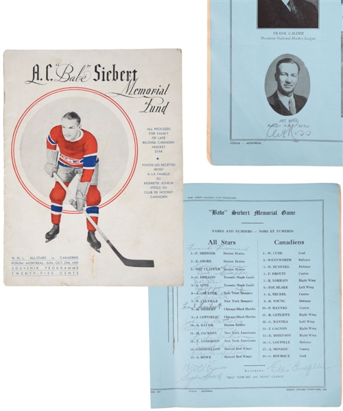 1939 Babe Siebert Memorial Game Program Team-Signed by the NHL All-Stars with Ross, Shore, Jackson and Others