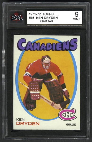 1971-72 Topps Hockey #45 HOFer Ken Dryden RC - Graded KSA 9