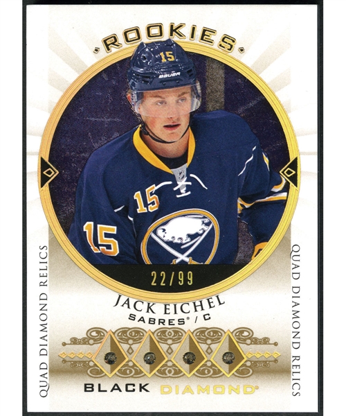 2015-16 Upper Deck Black Diamond Hockey Card #BDR-JE Jack Eichel Buffalo Sabres RC Quad Diamond Relics (22/99)