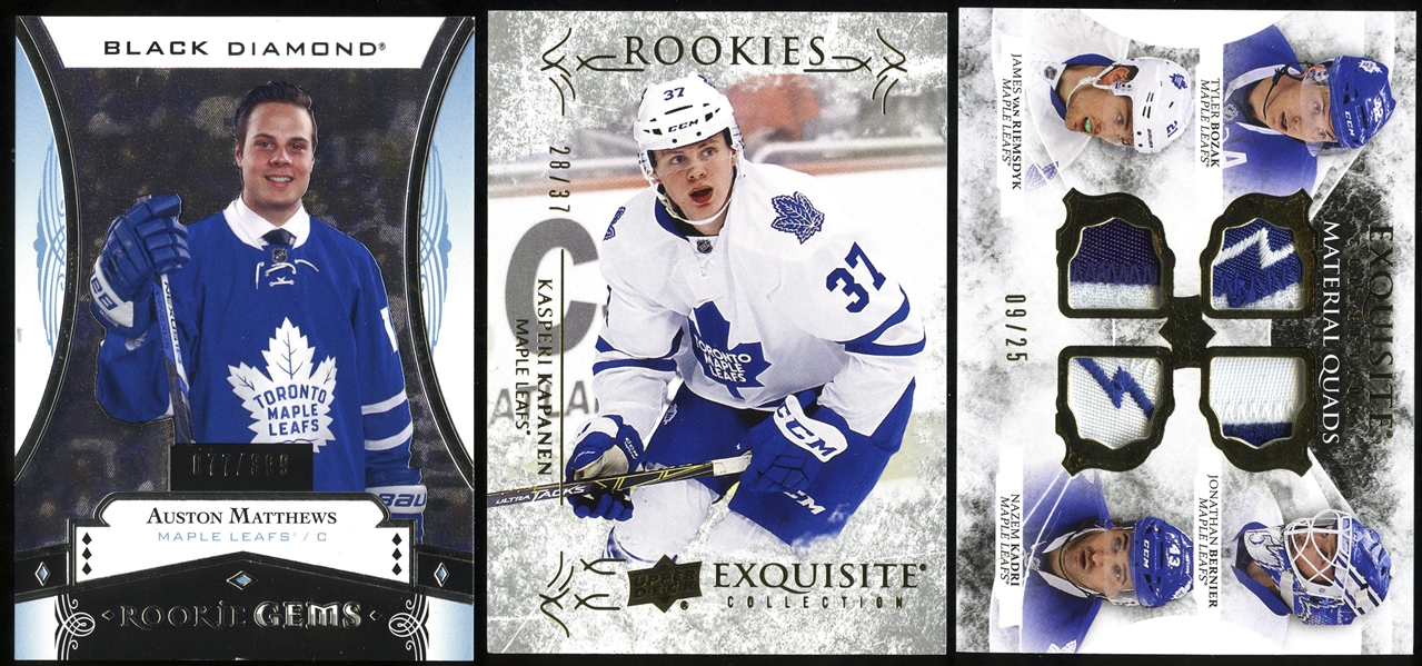 Auston Matthews Toronto Maple Leafs 2016-17 Black Diamond #RBR-AM Rookie Booklet Relics (287/299) and #RG-AM Rookie Gems (77/399) Plus Other Maple Leafs Cards (4)