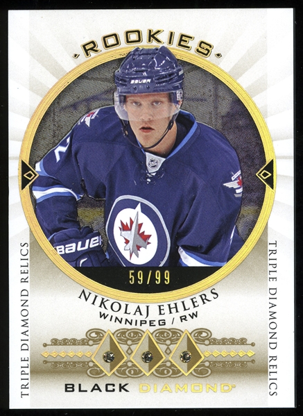 Nikolaj Ehlers Winnipeg Jets 2015-16 Black Diamond #BDR-NE Rookie Card (59/99), Exquisite #R4-NE Rookie Quad Jerseys (85/99) and #R2-NE Rookie Dual Jerseys (56/149) Plus Other Jets Cards (7)