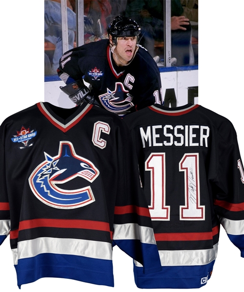 Mark Messiers 1997-98 Vancouver Canucks Signed Game-Worn Captains Jersey with LOA 